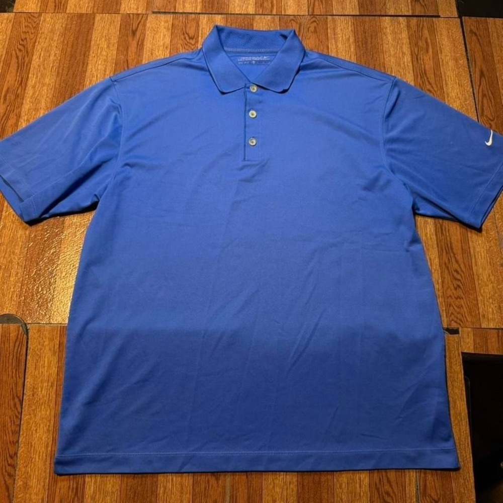 Nike Golf Blue Dri-Fit Tech Retro Sportswear Button Polo Shirt Large